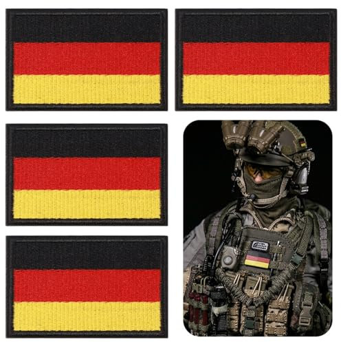 VINEST 4 Stück Deutschland Flaggen Gestickt Patches Abzeichen, 5 * 3cm Hoheitsabzeichen Bundeswehr Flicken, Deutschland Flicken Gestickt Mit Flauschgegenstück Für Kleidung Taschen Weste Hundegeschirr