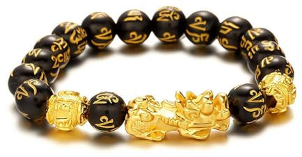 Yiokii Bracelets Feng Shui en forme de dragon pour homme et femme, perles d'obsidienne, bracelet porte-bonheur, argent, bijoux Feng Shui