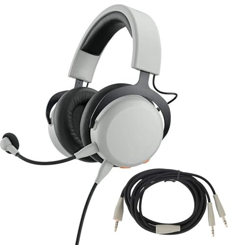 2m OFC Cable Replacement Headphone Wire for Beyerdynamic MMX100 Headset, Braided 3.5mm to Dual 3.5mm OFC Headphone Cable to Headset & Microphone Sockets of The Computer (Gray)