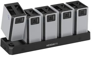 Pack de 5 Batteries Portables 1kWh (5kWh Total) – Lithium LiFePO4 – Rechargeable, Modulaire, Contrôle Via App – HEXON 1+ Compatible Panneaux Solaires – Intérieur/Extérieur (Gris)
