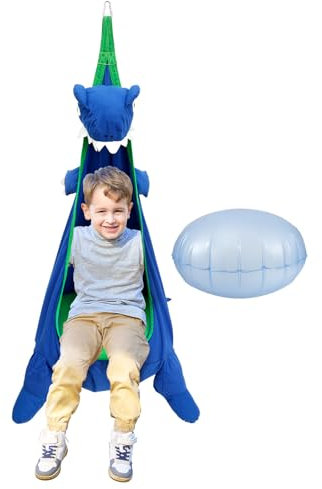 harupink Graziosa cavità sospesa, per bambini, con cuscino gonfiabile, per interni, sedia a dondolo sensoriale, max 80 kg, amaca per bambini per interni ed esterni (dinosauri)
