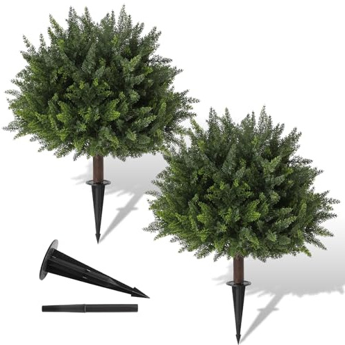 Perivery Künstliche Zypressen-Formschnitt-Baum, UV-beständig, mit Erdspießen, für Innen- und Außenbereich, immergrüner Baum für Veranda, Garten, Haustür, Dekoration, 2 Stück