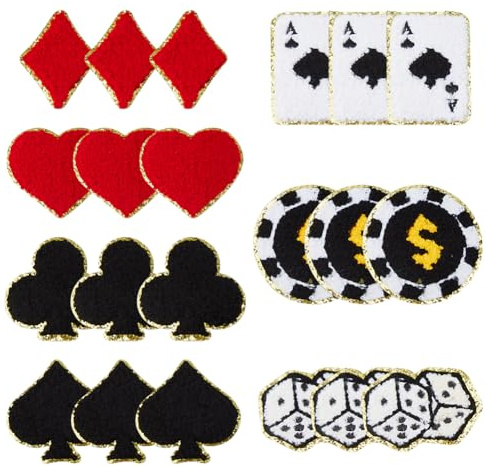 SUPERFINDINGS 21Pcs 7 Styles Cartes à jouer Patch Gaming fer sur Patches Ace Joker Rouge Noir Coeur Brodé Insignes Costume Accessoires Pour Sacs à dos Pantalons Vêtements Jeans Vestes Chapeau
