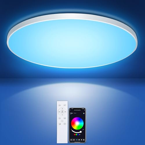 IEGLED Deckenlampe mit Fernbedienung und APP Steuerung, 24W Rund Deckenleuchte 2700K-6500K Dimmbar, RGB LED Lampe für Schlafzimmer, Wohnzimmer, Kinderzimmer,Ø30CM