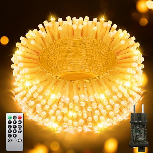 38M 380 LED-Weihnachtslichter, Weihnachtslichter für draußen, Timer & Speicher, wasserdicht 8 Modi Plug in Fairy Light für Baum Indoor Schlafzimmer Patio Yard Holiday Decor (Warmweiß, K-350-WH-DE)