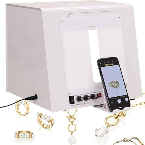 ylpddmm Pro Jewelry Photography Light Box Kit,Dimmable 360 Turntable Jewelry Shooting Tent Softbox, with 4 LED Lights +5 color plates,for Jewelry/Cosmetic/Crafts,TB30