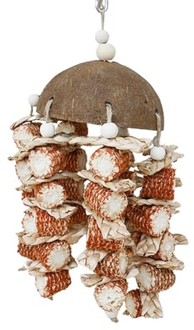 Jouet naturel à mâcher pour oiseaux - Bol de maïs et noix de coco - Jouet pour perroquet - Jouet tressé pour cockatiels gris africains et autres oiseaux favorisent la