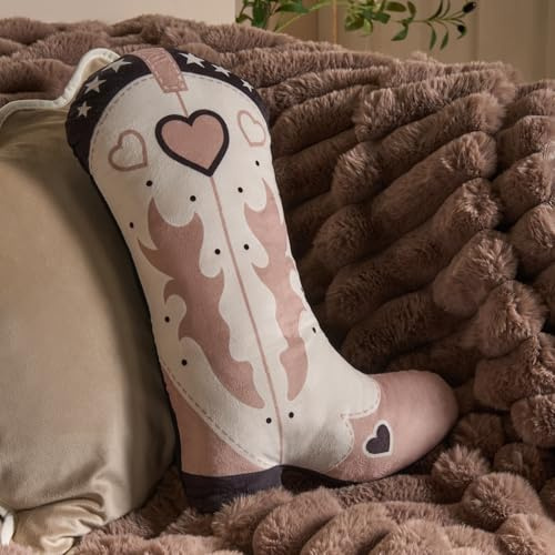 OHS Cowboy Boot Plush Pillow, Soft Cosy Decorative Novelty Cushion for Sofa Bed Stuffed Vibrant Boot Shaped Throw Pillow Gift for Adults & Kids, Monochrome - 28 x 45cm