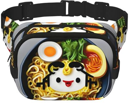 Eierbecher, Nudeln, Ramen-Druck, Hüfttasche, quadratisch, für Workout, Wandern, Laufen, Reisen, Fitnessstudio, hübscher Reißverschluss