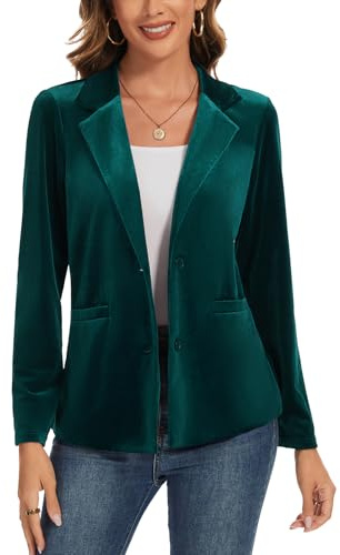 Kyzoeyou Women's Velvet Blazer Suit Casual Long Sleeve Blazers Jacket Elegant Business Work Office Outerwear with Buttons Pockets(Cobalt Green Large)