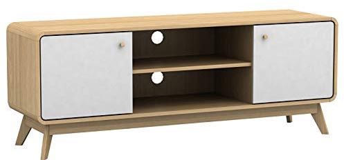 LOFT24 Cassie 2 Door TV Stand in Oak White, 39x140x53cm (DxWxH)