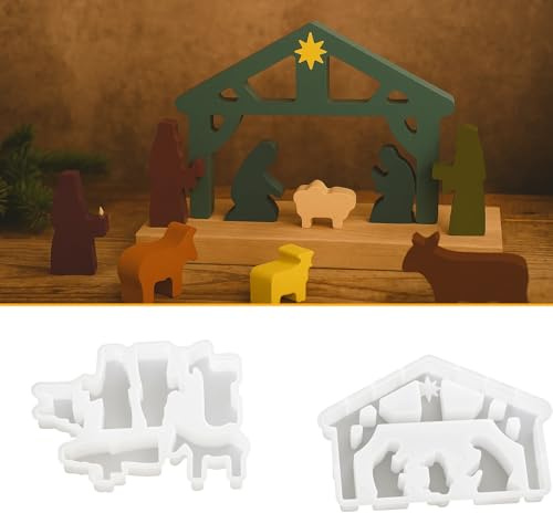 Silikonform Krippe, 2 Stück Jesus Gebet Gießformen, Krippenfiguren Formen für DIY Weihnachtsdekoration, Gießform Weihnachten, Ideal für Harz, Gips und Kerzen