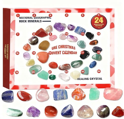 Adventskalender Edelsteine 2025 24 Tage Kristalle & Mineralien Überraschungsbox Weihnachtskalender Steine Geschenk für Kinder & Erwachsene (C)