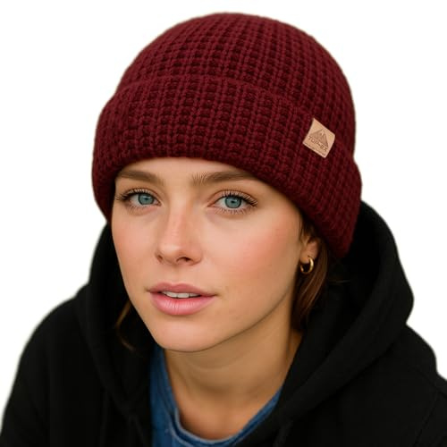PolarWool™ L/XL/XXL Merino Wolle Waffelstrick Troyer Mütze Watch Cap Doppellagig 2 Styles Warme Winter Strickmütze Herren Damen