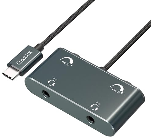 Cubilux USB C Dual TRRS Headset Splitter with Independent Volume Controls | Connects two headsets for calls, meetings and recording, with two mono mic inputs and 192 kHz / 16 Bit playback