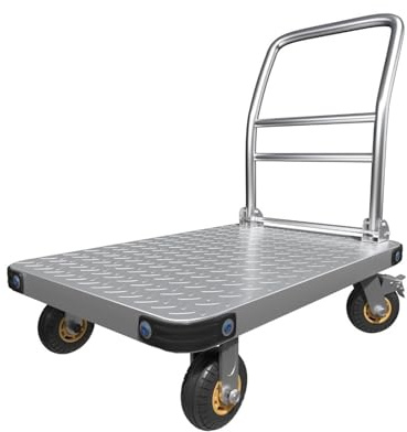 Sackkarre Plattformwagen, Flacher Umzugswagen, Handwagen, Stahl-Schiebewagen, 30 x 19 Zoll große Ladefläche mit 4 360 Grad Ziehwagen