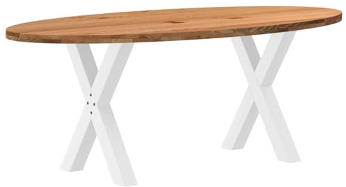 Esstisch Hellbraun 200x100x74 cm Massivholz Eiche Oval, Robuster Küchentisch mit X-Beinen, Große Essgruppe für 6-8 Personen