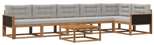 vidaXL Outdoor-Sofagarnitur mit Kissen 7 pcs Natur und Hellgrau, Moderne Garten-Sofa-Ecke, wetterfestes Set, modulares Lounge-Möbel, ergonomisch & Akazien-Stil