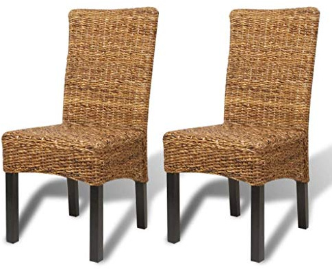 Heofavd 2er Set Esszimmerstühle aus Abaca und Mango Massivholz - Handgeflochtene Bananenblatt Stühle Braun, Vintage Rattanstühle für Esszimmer, Küche und Wintergarten, Sitzhöhe 47 cm