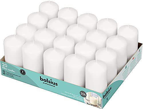 Bolsius Basische Kerzen zur Dekoration, Wachs, weiß, geruchlos, Größe einzeln: H 9,8 cm Ø 4,8 cm, 20 Stück