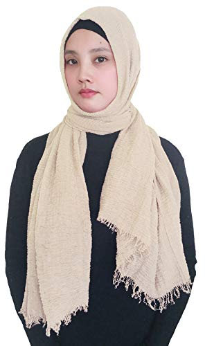 Lina & Lily Damen Muslim Hijab Kopftuch Schal Crash Fringes in verschiedenen Farben (Beige)