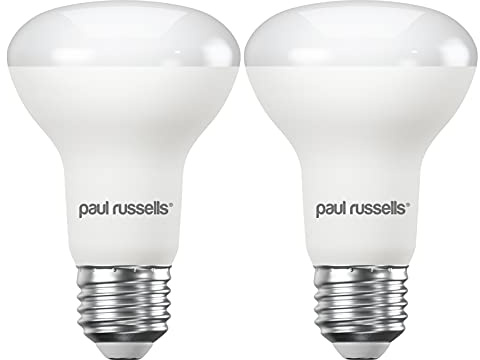 Paul russells Day Light E27 Spotlight 8.5W LED Reflector R63 Light Bulbs Edison Screw 60w Incandescent Bulb Equivalent 806 Lumen 6500K Frosted 120° Beam Angle ES Lamp Bulbs Pack of 2