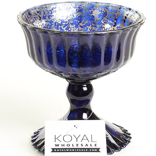Koyal Wholesale 4.5-Inch Navy Blue Glass Compote Bowl Pedestal Flower Bowl Centerpiece