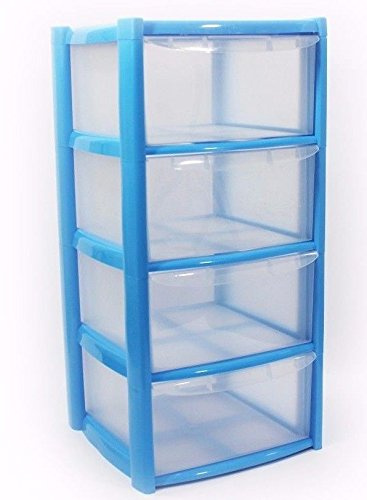 Plastic Storage Drawers - Large - 4 Drawers (Blue)