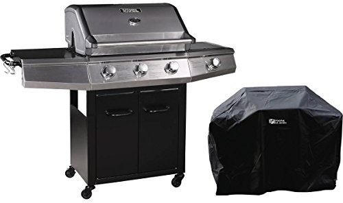 Gasgrill mit LED Bingo 4 - 4 Brenner, davon 1 seitlich - 14 kW + Schutzhülle - Silberfarben (Noir, Bingo 4 avec Led)
