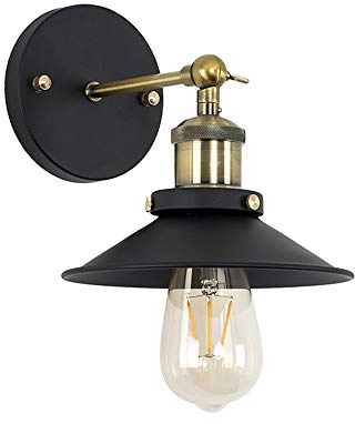 MiniSun | Industrial Steampunk Style Black and Antique Brass Single Wall Lights with Tapered Shades | Wall Lamps, Home Décor Essential | Set of 2 | Includes Bulb [2700K Warm White] | Mains Wired