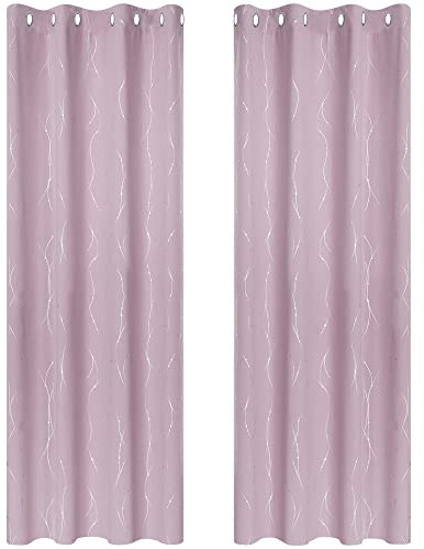 Deconovo Dekoschals für Wohnzimmer Dicke Thermovorhang Kälteschutz Thermogardine Hitzeschutz, Blickdichte Vorhänge, Kinderzimmer Gardinen für Mädchen, 180x140 cm(HöhexBreite), Hellpink, 2er Set
