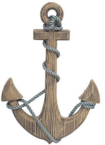 Asense 24 Inch Large Wooden Anchor Wall Decor, Handcrafted Rustic Nautical Wall Art with Rope, Coastal & Beach House Themed Decoration for Living Room, Bathroom, or Entryway