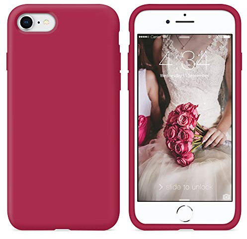 SURPHY Hülle für iPhone SE 2022 Silikon, Handyhülle iPhone SE 3 2022 Silikon, iPhone SE 2020 Hülle Silikon, iPhone 8 Hülle Silikon, Silikon Handyhülle für iPhone SE 2022 4,7 Schutzhülle, Rose Rot