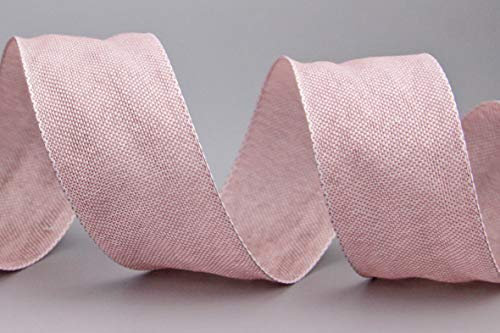 Dekoband OLIVER Altrosa (107) 3 m x 40 mm Stoffband mit Drahtkanten Schleifenband Rosa Leinen Optik Geschenkband grob gewebt Geschenkband Schleifenband elegant Dekoration Band Hochzeit Taufe Deko