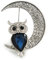 Broche en métal argenté en forme de hibou sur la lune en cristal bleu/transparent – 35 mm de haut, taille unique, Pas de type de métal, Pas de gemme