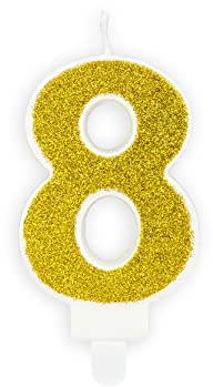 PartyDeco Geburtstagskerze Zahl 8 Zahlenkerze 7cm Kuchenkerze Tortendeko Kindergeburtstag Glitzerkerze Gold Geburtstag Kerze Nummer 8 Gold