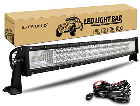 SKYWORLD LED Arbeitsscheinwerfer Bar, 32 Zoll 81cm 40500LM Gebogen Scheinwerfer Flutlicht Combo Offroad Beleuchtung mit Kabelbaumsatz für 4x4 SUV ATV UTV Auto Traktor Bagger LKW KFZ weiß 12V 24V