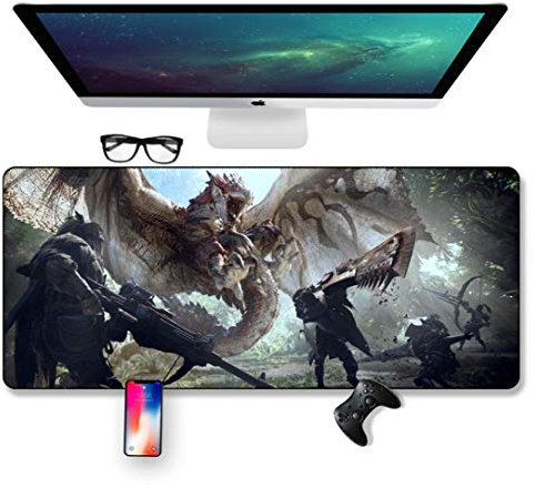 Mauspad Monster Hunter World 700X300mm Mauspad, Speed Gaming Mousepad, Erweitertes XXL großes Mousemat mit 2mm starker Basis, für Notebooks, PC, B