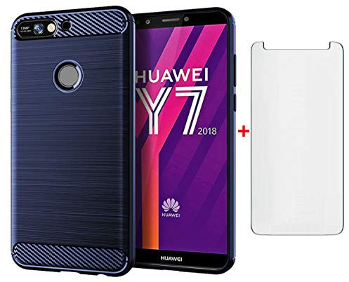 Phone Case for Huawei Y7 2018 and Tempered Glass Screen Protector Cover Cases with Mobile Accessories Shockproof Silicone Rugged Full Body Cute Hawaii Hwauei Y 7 Prime honor 7c Pro Teen Girls Blue