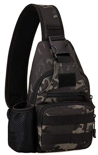 BAIGIO Taktischer Sling-Rucksack für Herren, Molle-Umhängetaschen, Militär, EDC, Brusttasche, Tagesrucksack mit einem Gurt, Camouflage/Schwarz, Einheitsgröße, Tragetasche