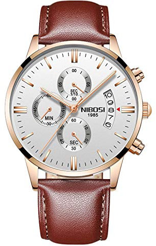 rorios Herren Uhren Analog Quarz Armbanduhren Chronograph Uhr Leuchtend Geschäft Uhren Lederband mit Datum Kalender Mode Armbanduhr Männer