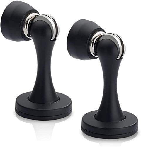 Door Stop, Magnetic Door Stops, Brushed Satin Nickel, 2 Pack Wall Floor Mounted Black Magnetic Door Catch Door Holder, Stainless Steel Metal Soft-Catch Doorstop Door Stopper