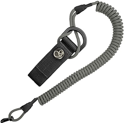Ganzoo Spiral-Kabel Schlüsselanhänger elastisch mit Karabiner, Safety Lanyard mit Paracord-Mantel, Schlüsselband, Stretch Fang-Riemen, RSG Halterung für Polizei, Bundeswehr, Hausmeister, grau