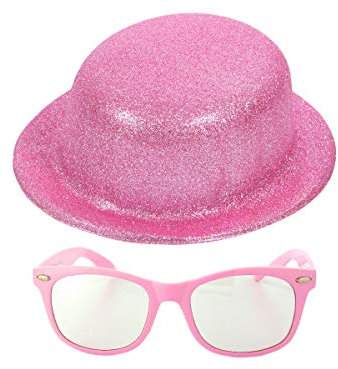 Alsino Partyhut Flacher Melonenhut Glitzerhut Glitzer Party mit Brille für Silvester JGA Fasching Karneval Kostüm Pink Unisex Erwachsene Einheitsgröße