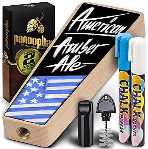 Beer Tap Handle and Two Liquid Chalk Markers Set - Wooden Keg Taps Handles for Standard Faucets and Kegerators with Reusable Chalkboard - Suitable for Home Brew, Bars, Kegs and Draft Beer