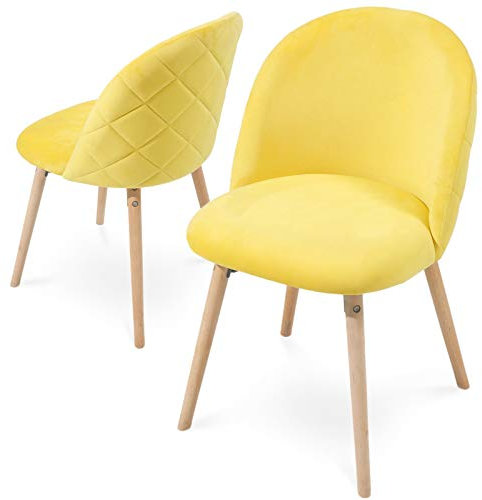 MIADOMODO® Sillas de Comedor - Pack de 2/4/6/8, Patas de Madera, Asiento, Respaldo Tapizado, de Terciopelo, Acolchadas, Modernas, Estilo Nórdico, Color a Elegir - Oficina (Set de 2, Amarillo)