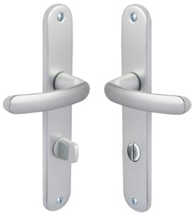 Vachette Set de Poignée de Porte sur Grande Plaque - Version à Condamnation Portes WC/SDB, Entraxe 195 mm - Système de Pose Facile - en Aluminium Résistant - Finition Argent - Garantie 2 Ans