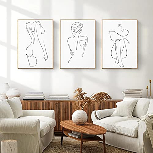 Abstrakte One Line Zeichnung Kunst Frau Leinwand Gemälde weibliche Figur Poster Frau Körper Minimalistischer Druck für Home Decor 40 x 60 cm x 3 rahmenlos