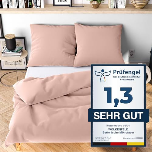 Wolkenfeld Bettwäsche 200x220 rosa - kuschlig weich & bügelfrei - ÖKO-TEX Zertifiziert - 1x Bettbezug + 2X Kissenbezug 80x80 - Winter Bettwäsche