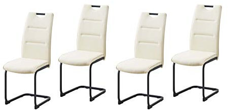 HTI living Schwingstuhl DannyP PU Creme Freischwinger Esszimmerstuhl Kunstleder 4-teilig